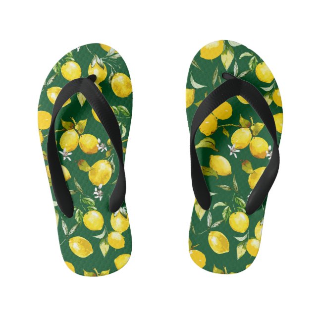 Watercolor lemons 9 kid's flip flops (Footbed)