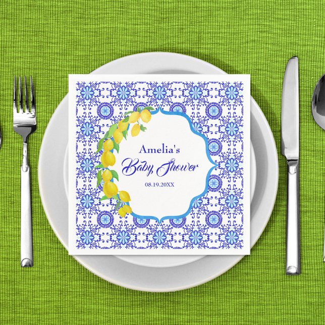 Watercolor Lemons Amalfi Baby Shower Napkins (Creator Uploaded)