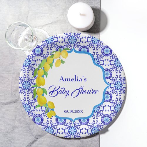 Watercolor Lemons Amalfi Baby Shower Paper Plates
