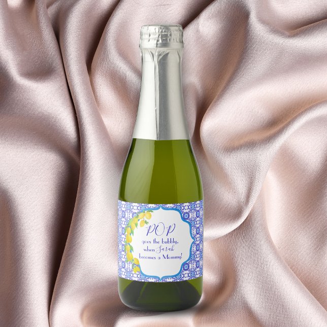 Watercolor Lemons Amalfi Baby Shower Pop  Sparkling Wine Label (Creator Uploaded)