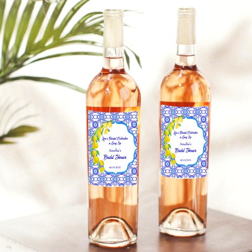 Watercolor Lemons Amalfi Bridal Shower Bliss Wine Label