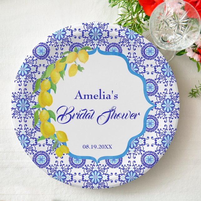 Watercolor Lemons Amalfi Bridal Shower Paper Plates (Creator Uploaded)