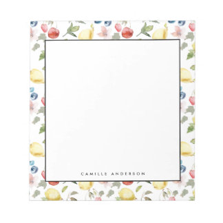 Watercolor Lemons and Berries Pattern Personalized Notepad