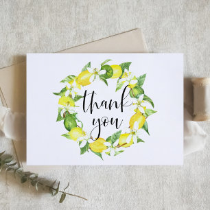 Watercolor Lemons and Blossoms Summer Wedding Letterpress Thank You Card