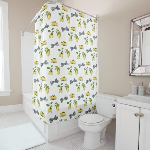 Watercolor Lemons and Bows Pattern Shower Curtain