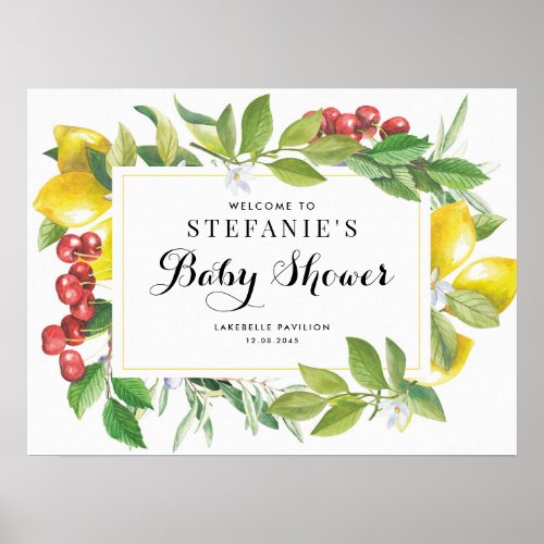 Watercolor Lemons and Cherries Baby Shower Welcome Poster