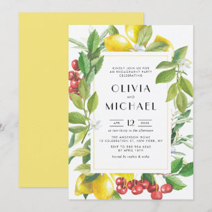 Watercolor Lemons and Cranberries Engagement Party Invitation