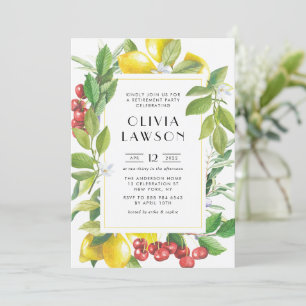 Watercolor Lemons and Cranberries Retirement Party Invitation