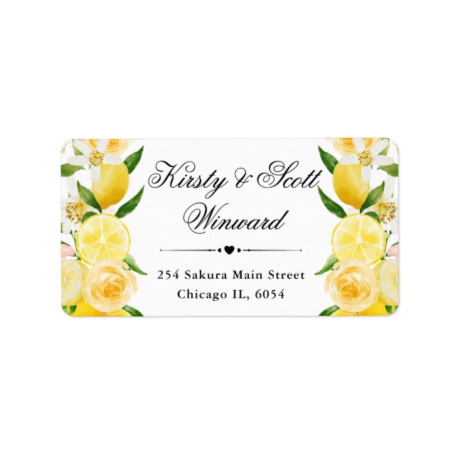 Watercolor Lemons and Flowers address Label (Front)