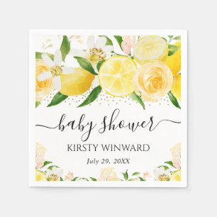 Watercolor Lemons and Flowers Baby Shower Napkins