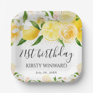 Watercolor Lemons and Flowers Birthday Paper Plates