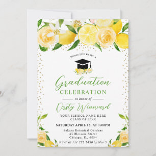 Watercolor Lemons and Flowers Graduation Invitation
