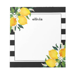 Watercolor Lemons and Flowers Personalized Notepad