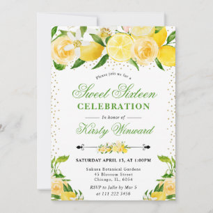 Watercolor Lemons and Flowers Photo Sweet 16 Invit Invitation