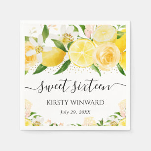 Watercolor Lemons and Flowers Sweet Sixteen Napkins