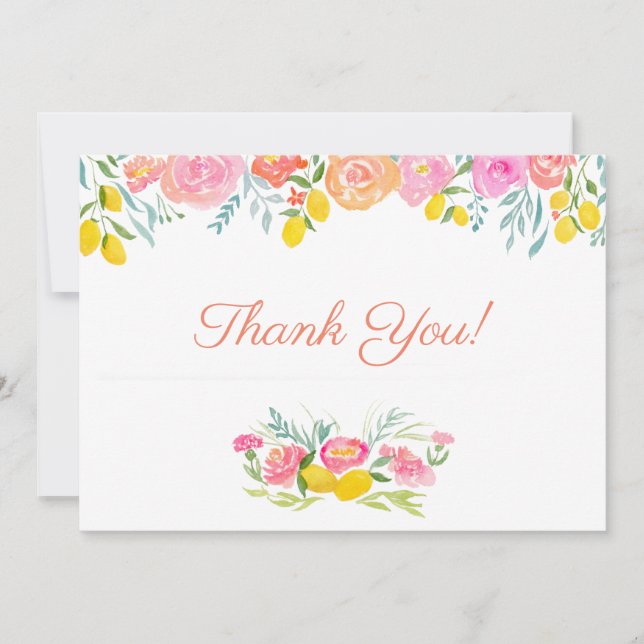 Watercolor Lemons And Flowers Thank You (Front)