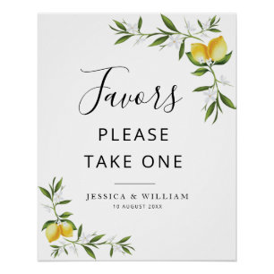 watercolor lemons and greenery floral Favors sign