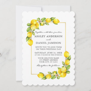 Watercolor Lemons and Greenery Wedding Invitation