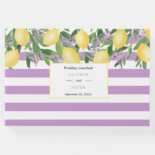 Watercolor Lemons And Lavender Wedding Guest Book
