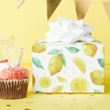 Watercolor lemons and leaves on white background