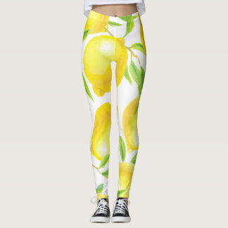 Watercolor lemons and leaves: pattern. leggings
