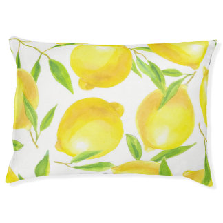 Watercolor lemons and leaves: pattern. pet bed