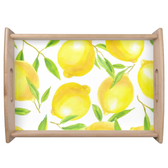 Watercolor lemons and leaves: pattern. serving tray (Front)