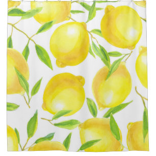 Watercolor lemons and leaves: pattern. shower curtain