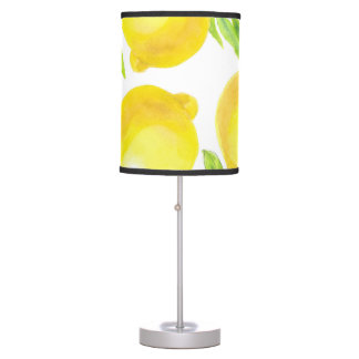 Watercolor lemons and leaves: pattern. table lamp