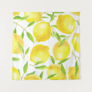 Watercolor lemons and leaves: pattern. tapestry