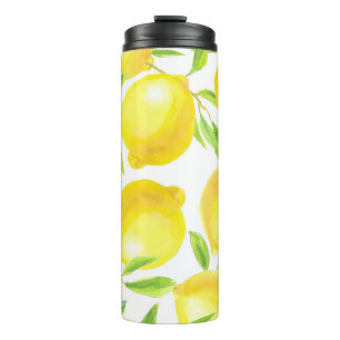Watercolor lemons and leaves: pattern. thermal tumbler
