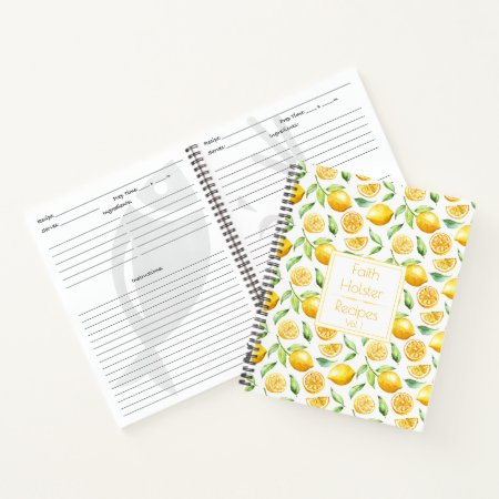Watercolor Lemons And Leaves Recipe Book