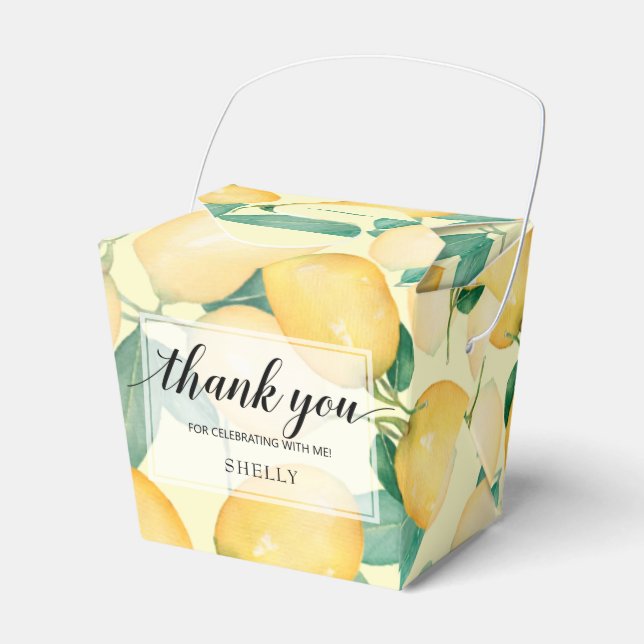 Watercolor Lemons and Leaves Thank You Favor Boxes (Front Side)