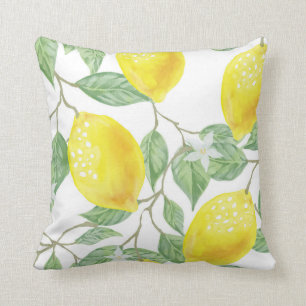 Watercolor Lemons And Leaves Throw Pillow