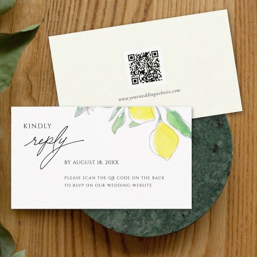 Watercolor Lemons and Leaves Wedding RSVP Card