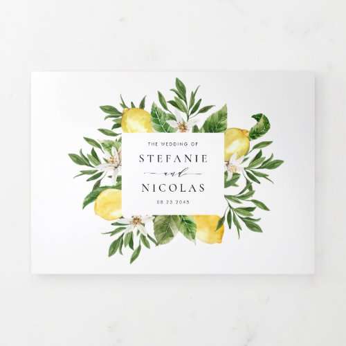 Watercolor Lemons and Lemon Blossoms Wedding Tri_Fold Invitation