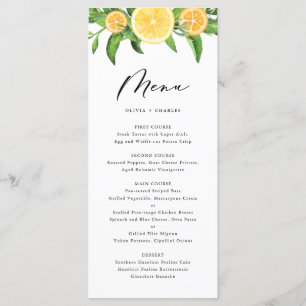 Watercolor Lemons and Oranges Citrus Wedding Menu