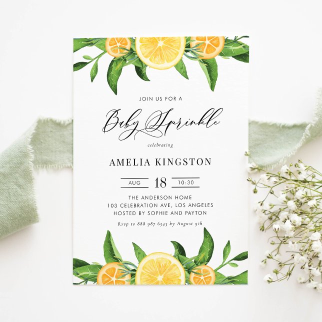 Watercolor Lemons and Oranges Summer Baby Sprinkle Invitation (Creator Uploaded)