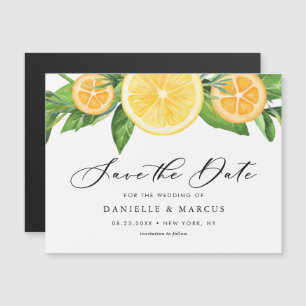 Watercolor Lemons and Oranges Summer Save the Date Magnetic Invitation