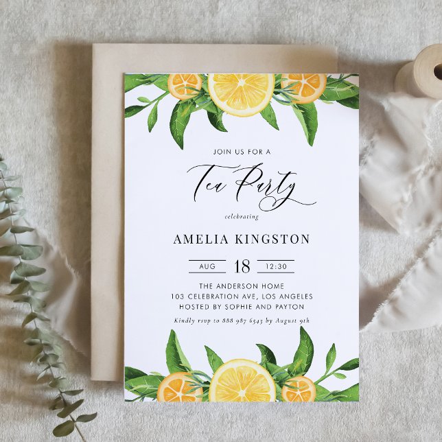 Watercolor Lemons and Oranges Summer Tea Party Invitation (Creator Uploaded)