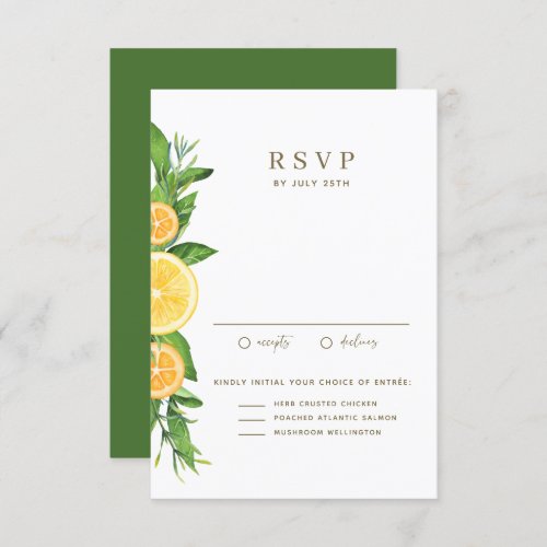 Watercolor Lemons and Oranges Summer Wedding RSVP Card