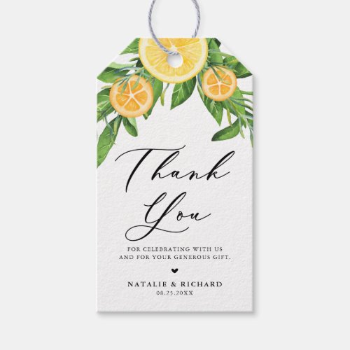 Watercolor Lemons and Oranges Wedding Thank You Gift Tags