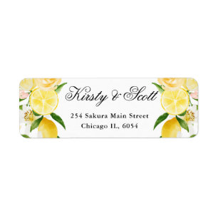 Watercolor Lemons and White Flowers address Label
