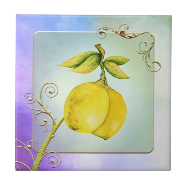 Watercolor Lemons Artistic Ceramic Tile (Front)