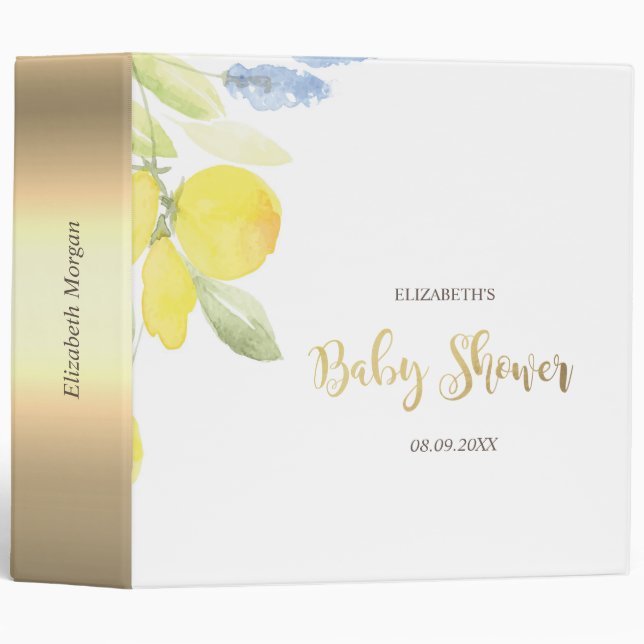 Watercolor Lemons Baby Shower  3 Ring Binder (Front/Spine)