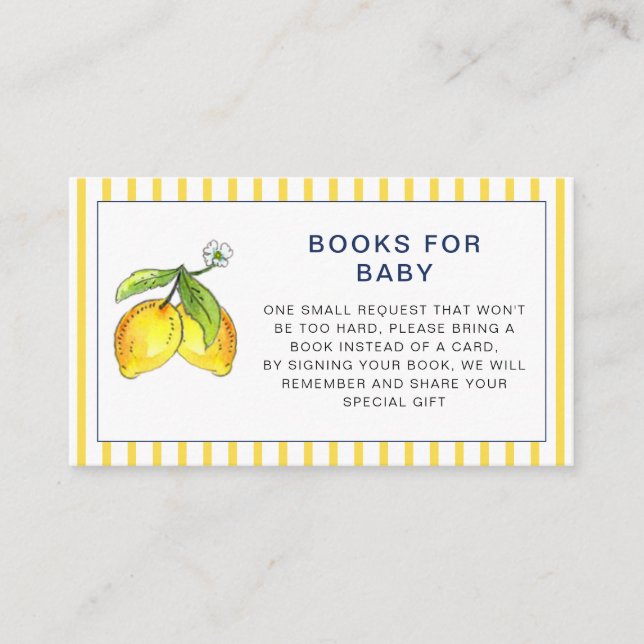 Watercolor lemons Baby Shower Book Request Enclosure Card (Front)