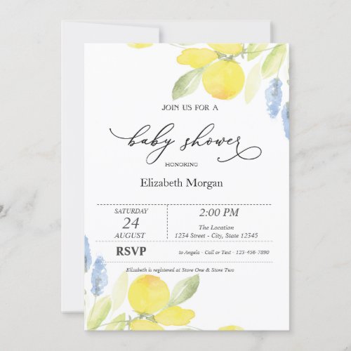 Watercolor Lemons Baby Shower Invitation