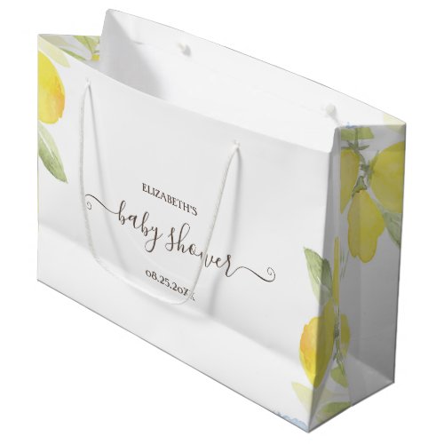 Watercolor Lemons Baby Shower Large Gift Bag