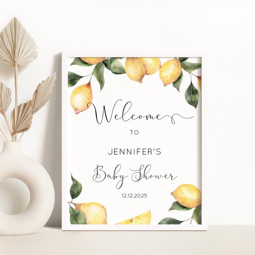 Watercolor lemons baby shower welcome sign