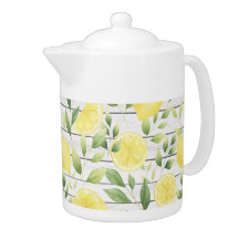 Watercolor Lemons & Barnwood Teapot